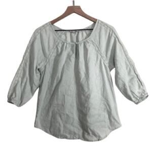 Rose and Rhyme Linen Blend Lace 3/4 Sleeves Mint Seafoam Green Tunic Blouse Top